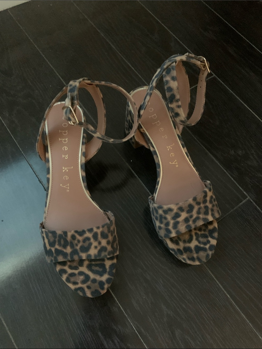 Copper Key Leopard-Print Ankle-Strap Heels - Tan & Black